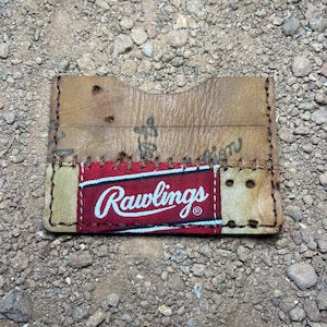 Front pocket reclaimed leather baseball glove wallet