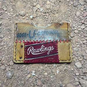 Front pocket reclaimed leather baseball glove wallet