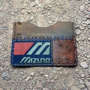 Front pocket reclaimed leather baseball glove wallet