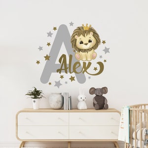 Lion wall decal, baby room decor, boy name wall decal, colored lion vinyl sticker, kids room decor, animal decal, lion with name, boy decor