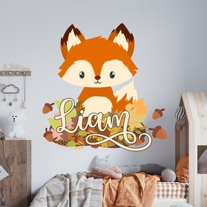 Boy name wall decal, kids room decor, fox decal, nursery decor boy, woodland animal decal, fox vinyl sticker, animal decal, boy room decor