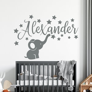 Name wall decal, baby elephant decal, boy name wall decal, nursery decor boy, elephant name decal, baby boy room decal, elephant sticker