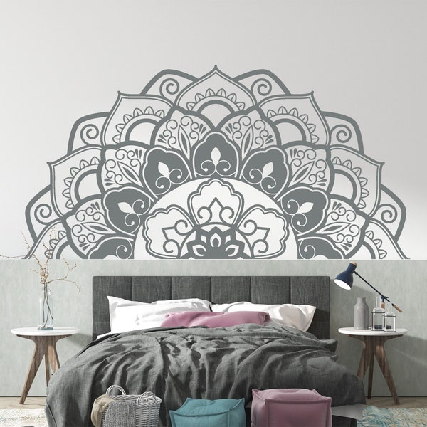 Decalcomania da muro Mandala, decalcomania mezzo mandala, arredamento camera da letto boho, adesivo mandala, decalcomania della testiera, arte della parete mandala, arredamento della camera da letto,