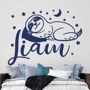 Personalized name wall decal, sloth decal, kids room decor, baby boy name decal, sloth sticker, baby room decor, sloth sticker, moon decal