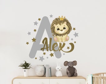Lion wall decal, baby room decor, boy name wall decal, colored lion vinyl sticker, kids room decor, animal decal, lion with name, boy decor