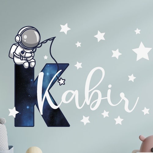 Space wall decal, kids room decor, boy name decal, galaxy sticker, astronaut decal, nursery decor boy, space vinyl sticker, boy room decor