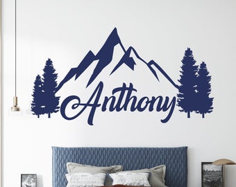 Boy Name Mountain And Forest Vinyl Wall Decal Kids: Woodland Theme Sticker Nursery Decor