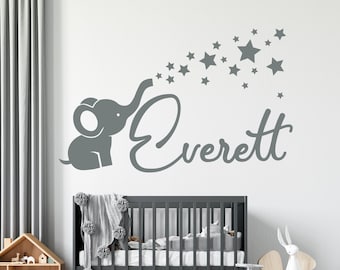 Name wall decal, baby elephant decal, baby room decor, nursery decor boy, elephant with name, baby boy room decor, elephant  vinyl sticker