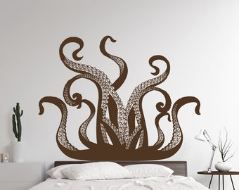 Kraken octopus tentacle wall decal, nautical bedroom decor, sea animal decal, kraken tentacle vinyl sticker, bathroom wall decor, home art