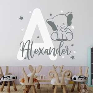 Elephant wall decal, personalized name decal, baby room decor, boy name decal, elephant sticker, boy room decor, baby elephant decal