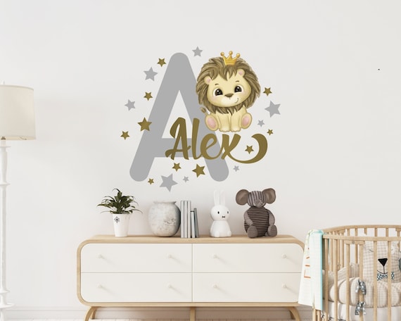 Watercolor Lion Baby Name Wall Decal Kids Decor: Personalized Lion with Stars  Sticker Nursery