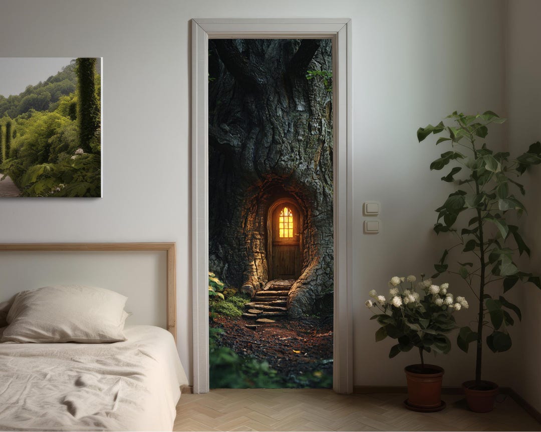 Magic House on Tree Door Decal Kids: Woodland Theme Enchanted Door ...