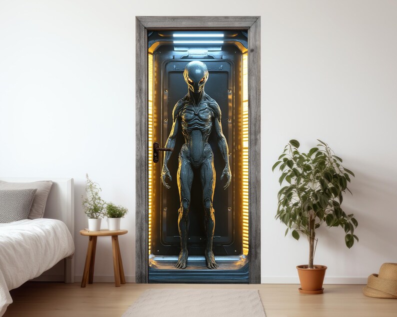 Mysterious Alien Stand Front Door Skin Cover: Reusable Space Theme ...