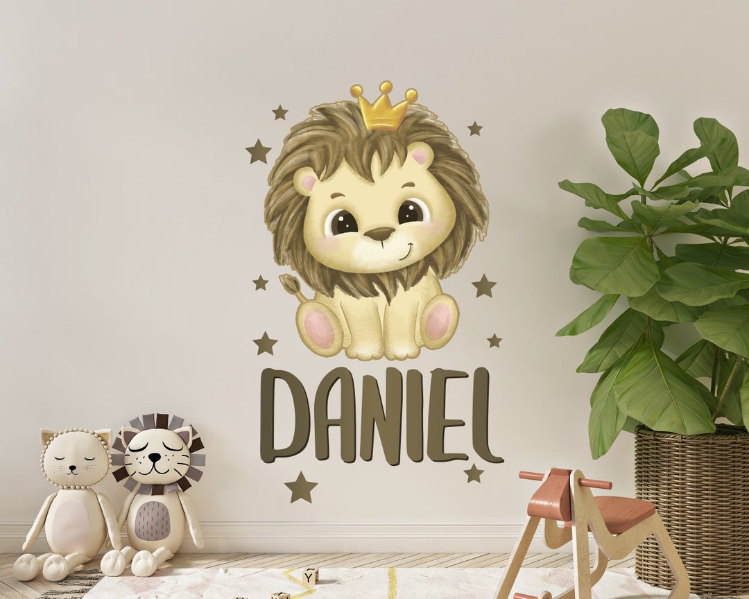 Watercolor Lion Custom Name Nursery Wall Decal: Animal Vinyl Sticker ...