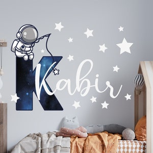 Space wall decal, kids room decor, boy name decal, galaxy sticker, astronaut decal, nursery decor boy, space vinyl sticker, boy room decor