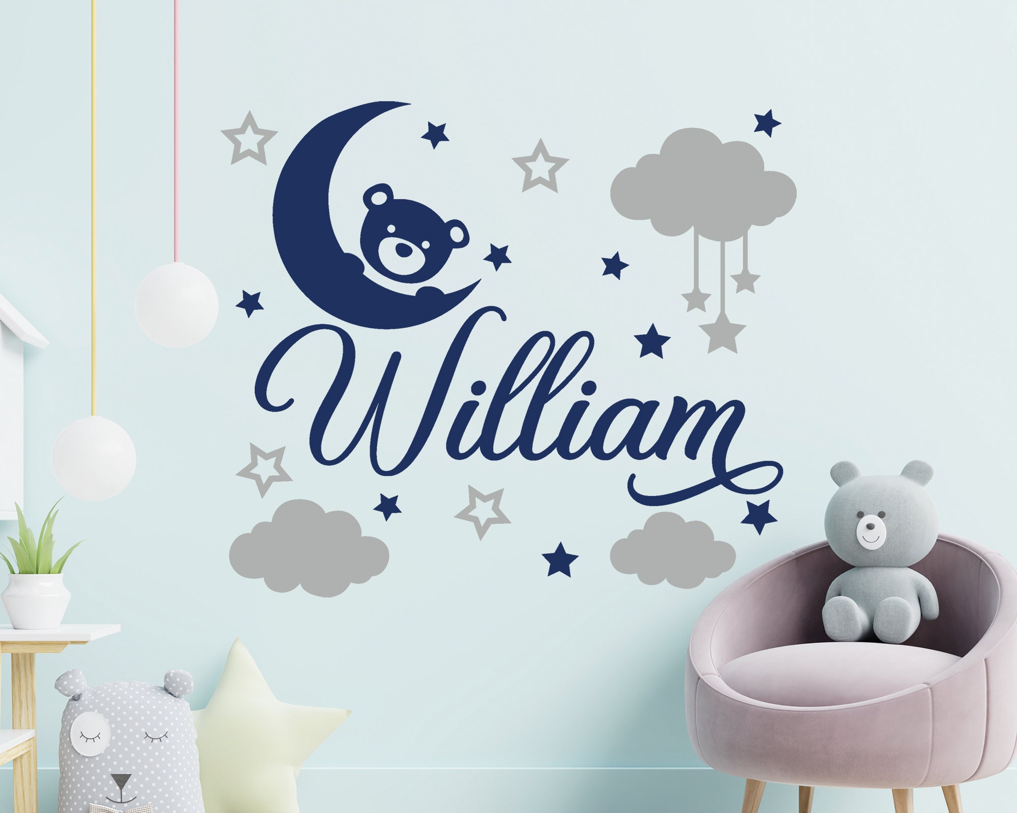 Boy Name Wall Decal Baby Room Decor Bear Decal Boy Room - Etsy