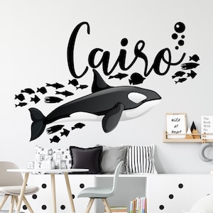 Personalized Boy Name Orca Whale Wall Decal Kisa: Nautical Theme Boy&#39;s Room Decor