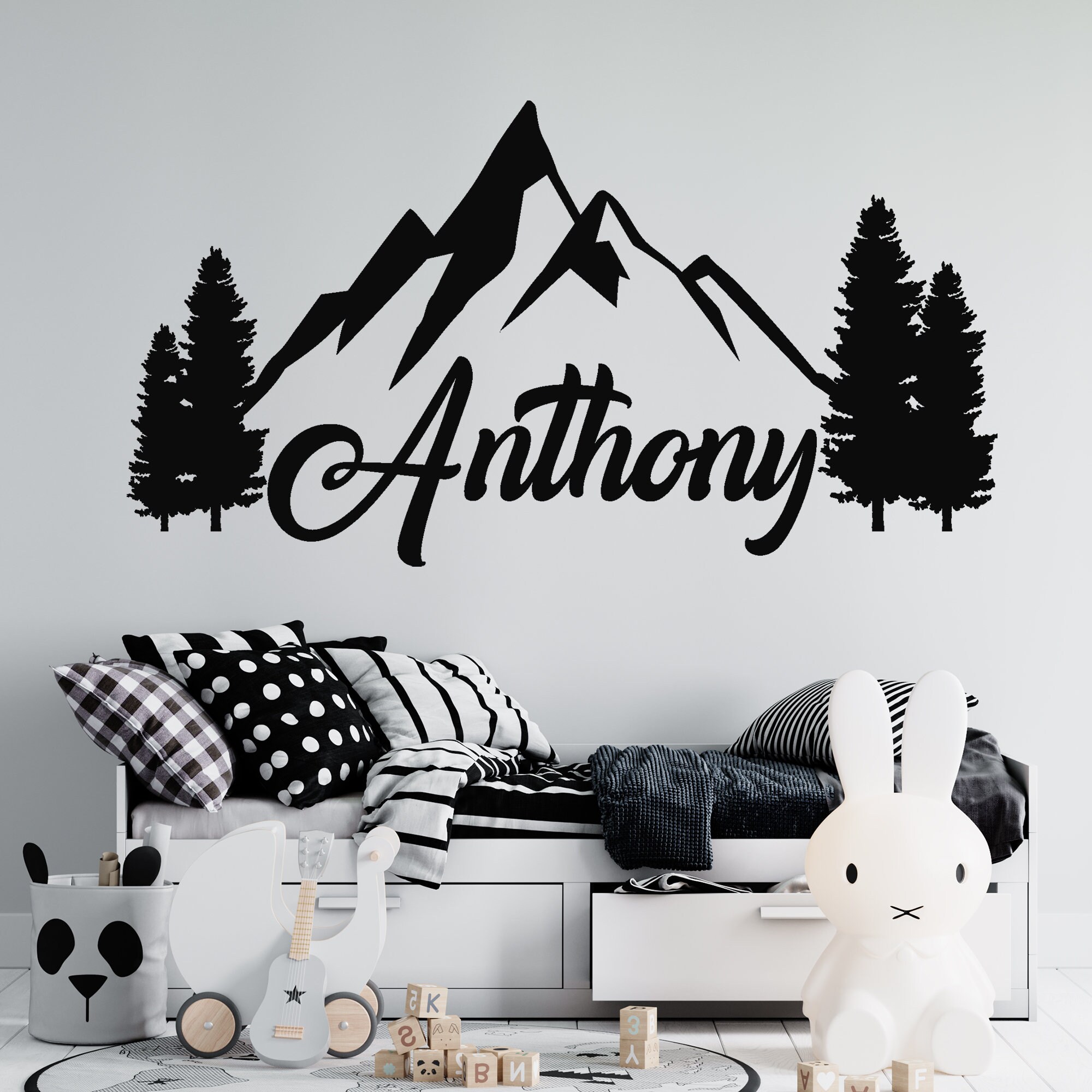 Boy Name Wall Decal Kids Room Decor Mountain Decal Boy Room Etsy