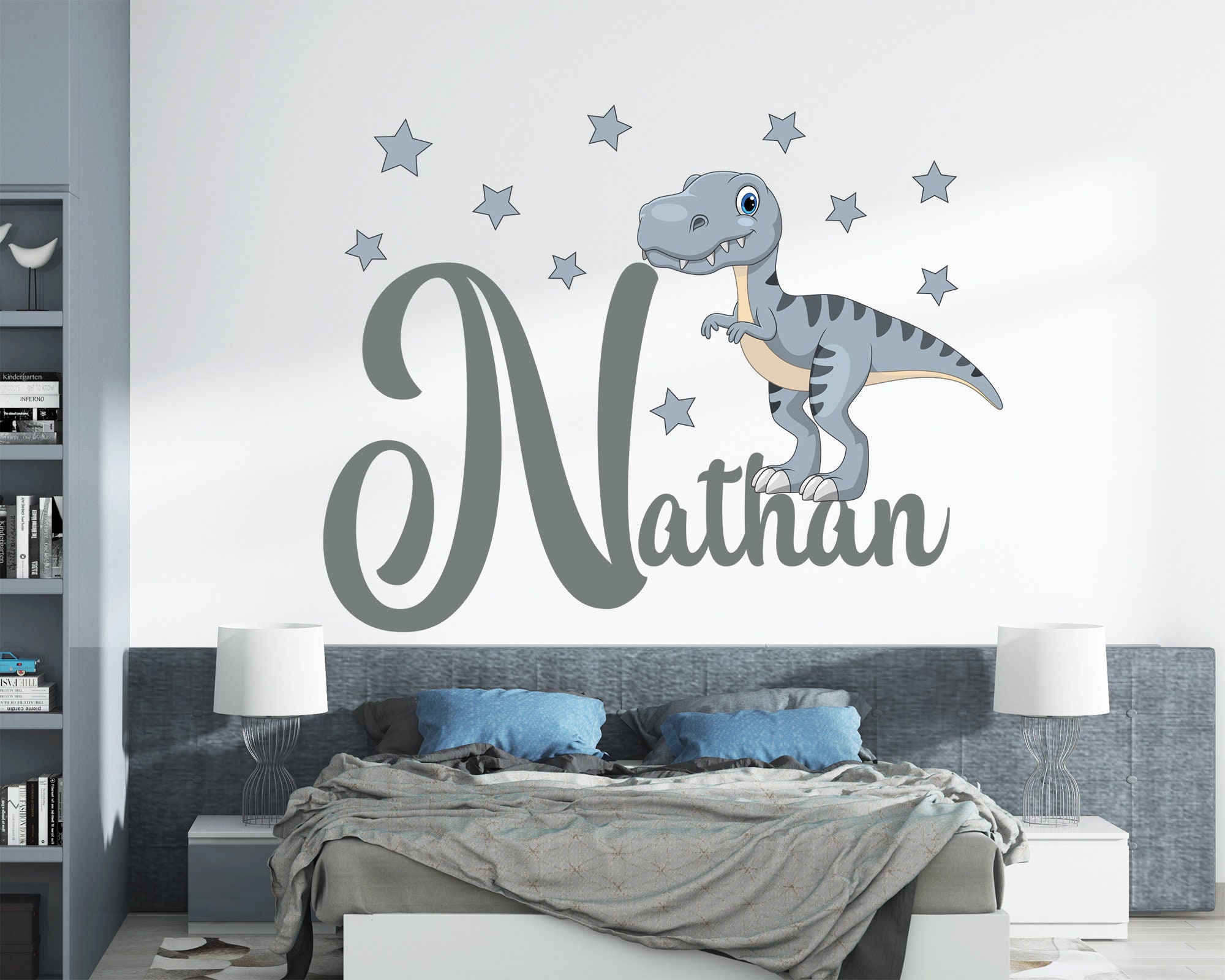 Personalized Name Wall Decal Dinosaur Decal Kids Room Decor Etsy