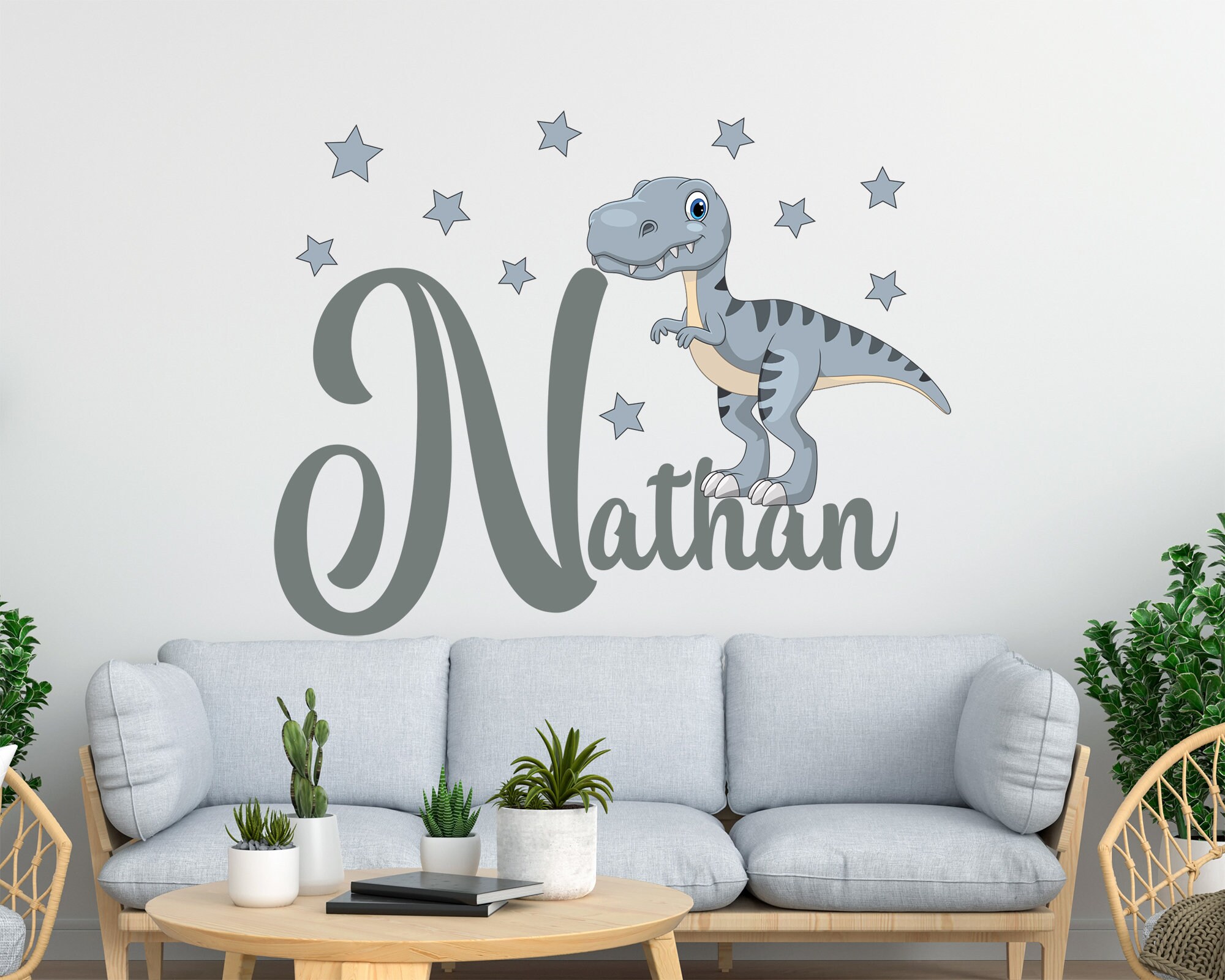 Personalized Name Wall Decal Dinosaur Decal Kids Room Decor Etsy