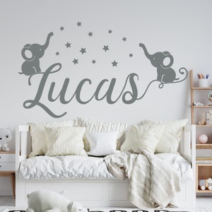 Personalized name wall decal, elephant decal, baby room decor, boy name decal, baby elephant sticker, kids room decor, elephant sticker