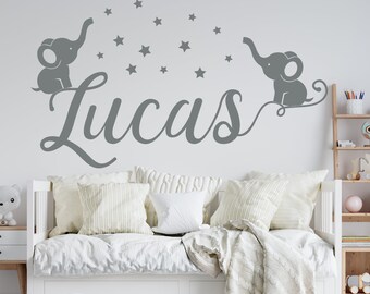 Personalized  Baby Elephant Name Wall Deca Kidsl: Baby Room Decor Elephany and Stars Sticker