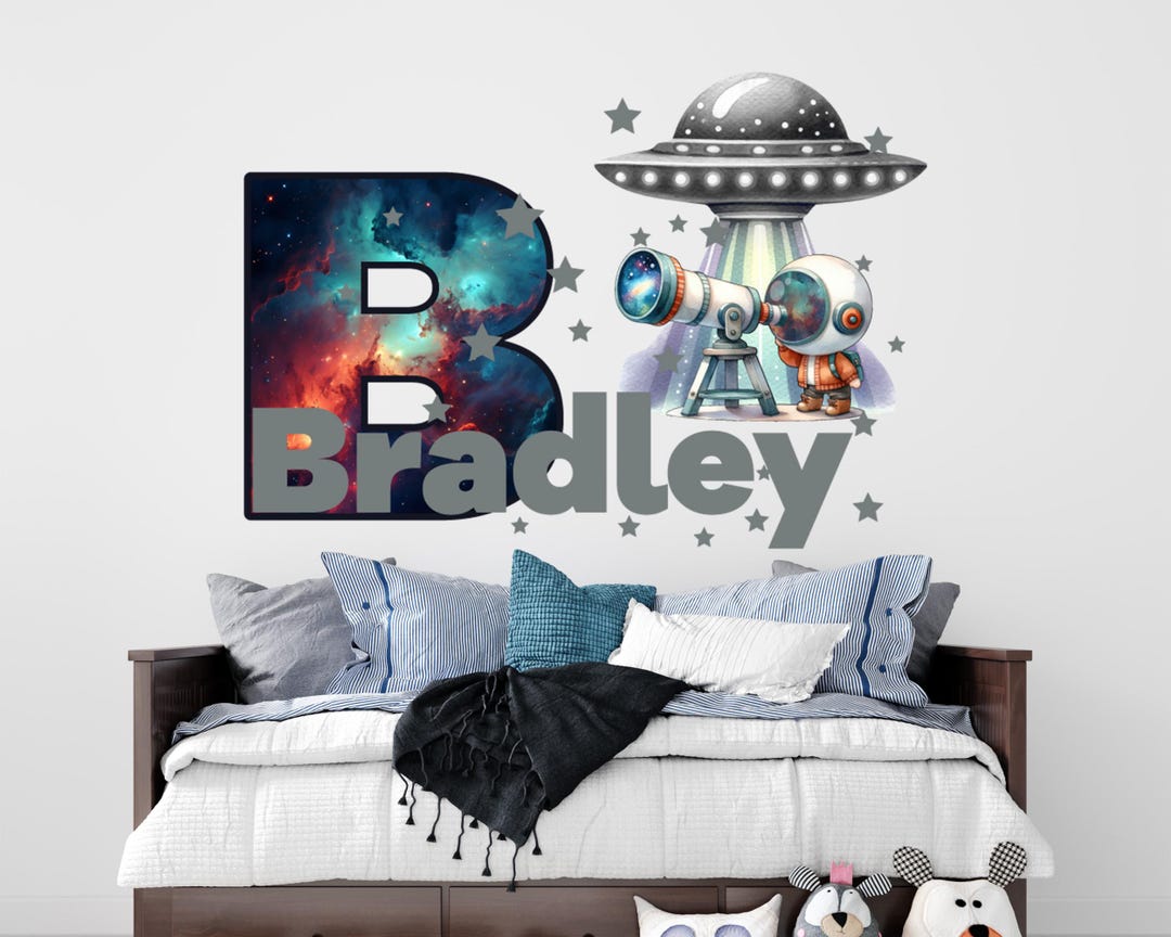 Personalized Boy Name Astronaut Wall Decal Kids: Spca Theme Vinyl ...