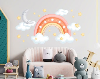 Rainbow nursery wall decal, baby room decor, large colored rainbow with clouds vinyl decal, girl room vinyl decor, rainbow decor for kids