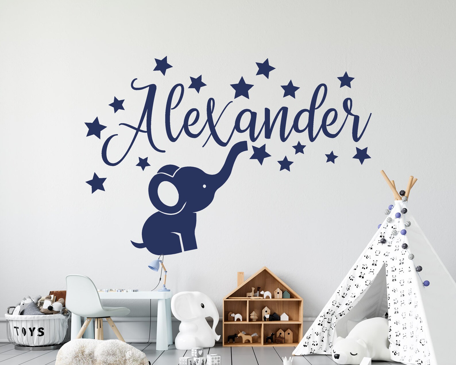 Name Wall Decal Baby Elephant Decal Boy Name Wall Decal Etsy