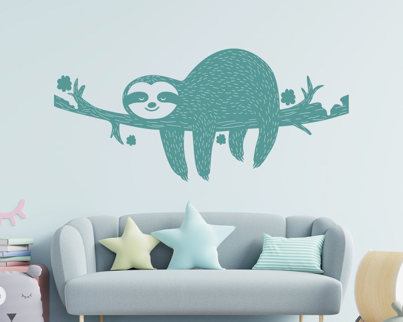 Sloth With Brunch Wall Vinyl Decal Kids Room: Woodland Animal Sticker ...