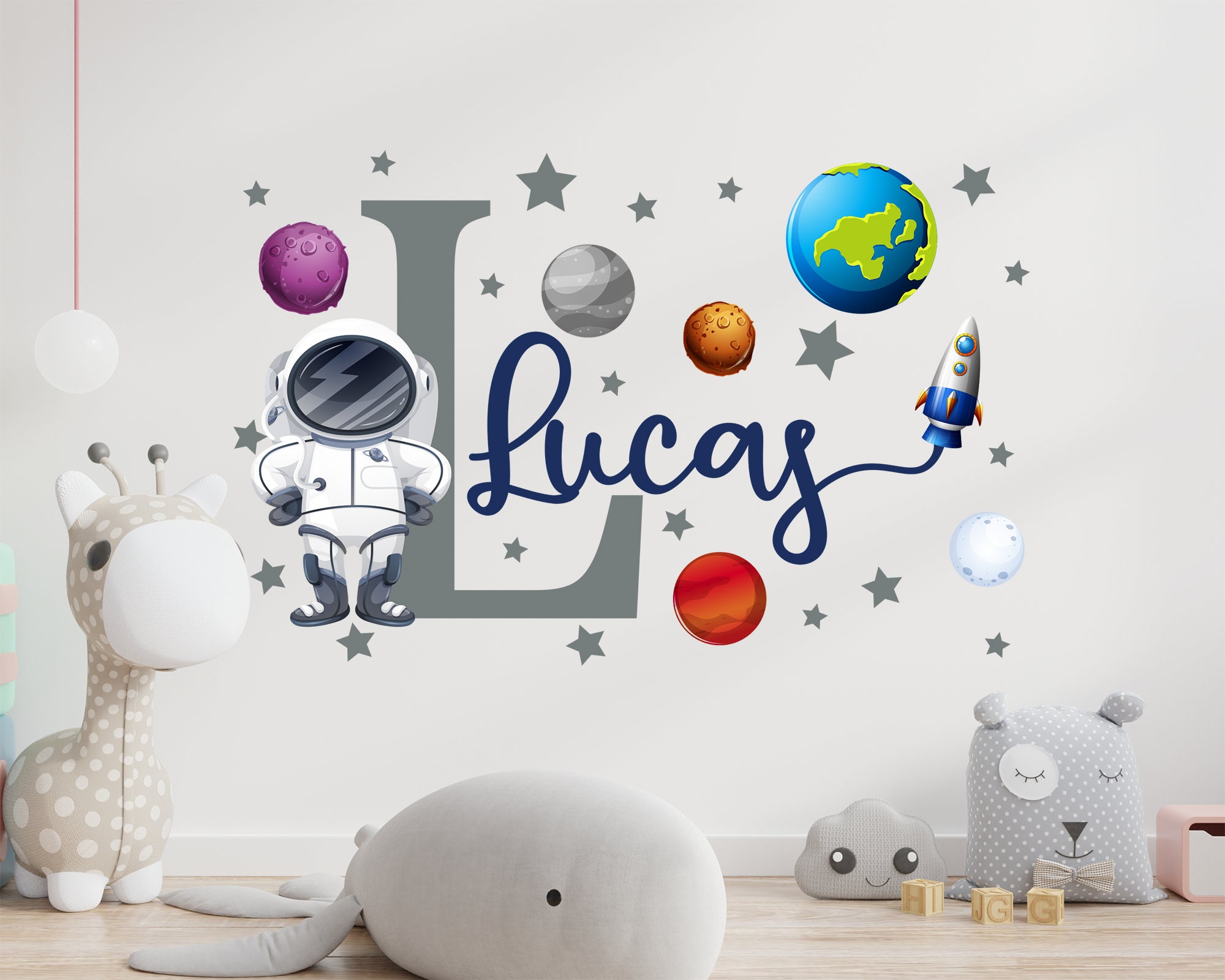Personalized Astronaut Wall Decal Kids Room Decor: Solar System Planets ...