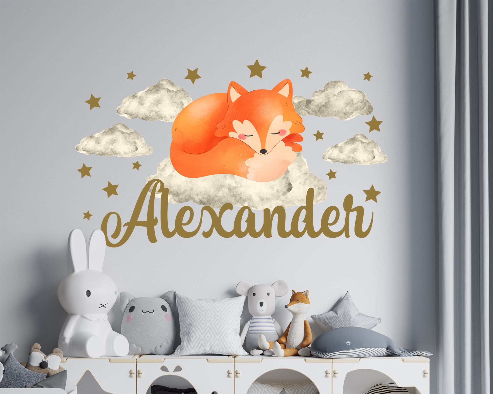 Custom Woodland Fox Wall Decal With Kid's Name - Personalized Nursery & Kids Room Wall Art