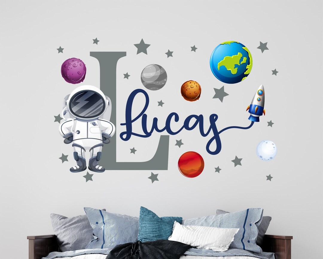 Personalized Astronaut Wall Decal Kids Room Decor: Solar System Planets ...