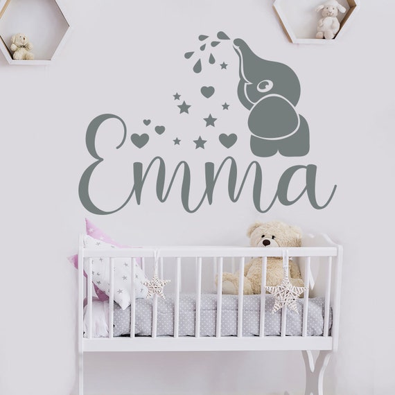 Name Wall Decal Baby Room Decor Girl Name Decal Baby Elephant Decal Kids Room Decor Elephant Sticker Nursery Decor Girl Girl Room Art