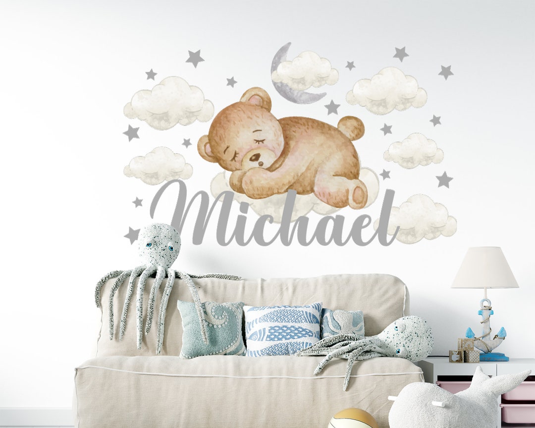 Teddy Bear Custom Name Wall Vinyl Decal Baby Room: Nursery Boy Room ...