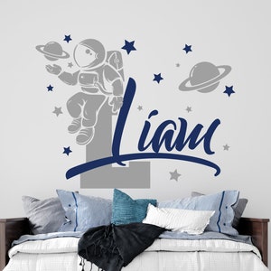 Personalized Astronaut Vinyl Wall Decal Boy Room Decor: Planets & Stars Space Sticker Nursery