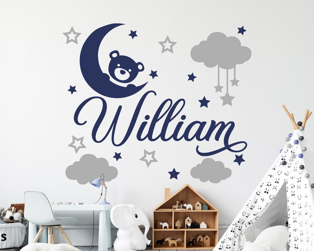 Boy Name Wall Decal, Baby Room Decor, Bear Decal, Boy Room Decor, Bear ...