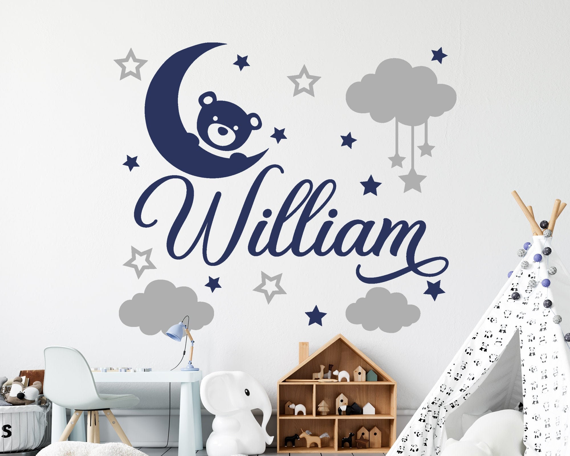 Boy Name Wall Decal Baby Room Decor Bear Decal Boy Room | Etsy