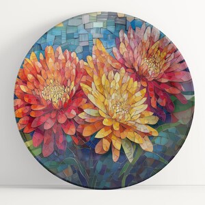 Plate with Chrysanthemum Mosaic Art: Floral Unbreakable Indoor/Outdoor Dinnerware