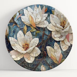 Plate with Magnolia Mosaic Art: Floral Unbreakable Indoor/Outdoor Dinnerware