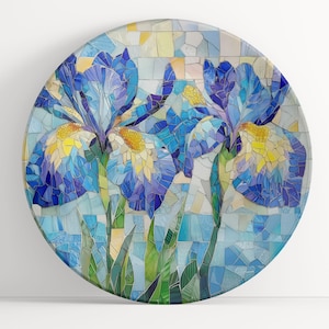 Plate with Iris Mosaic Art: Floral Unbreakable Indoor/Outdoor Dinnerware
