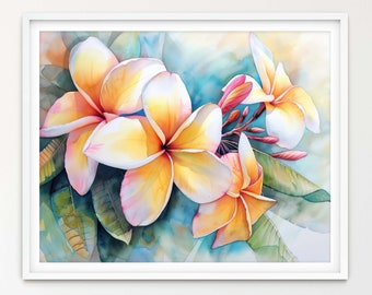 Plumeria Frangipani Watercolor Painting Print: Archival Ink, Somerset Velvet Paper, Optional Frame