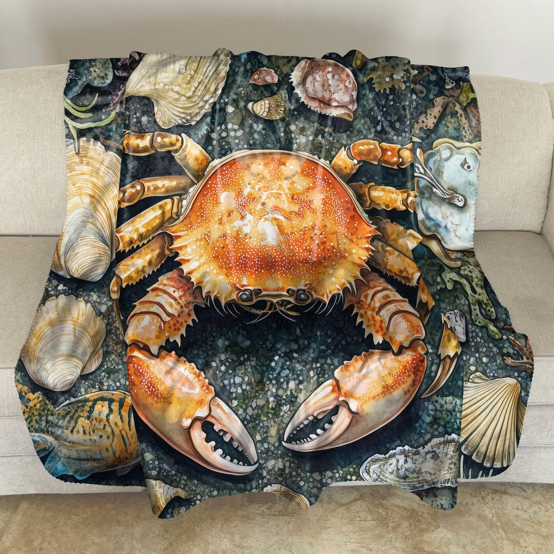 Crab Print Pattern Hooded Blanket
