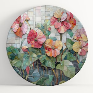 Plate with Begonia Mosaic Art: Floral Unbreakable Indoor/Outdoor Dinnerware
