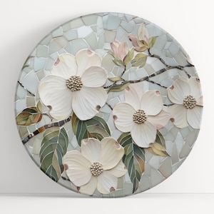 Plate with Dogwood Mosaic Art: Floral Unbreakable Indoor/Outdoor Dinnerware