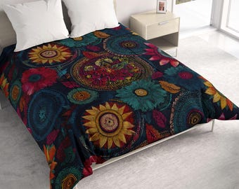 Comforter with Bohemian Design Art: Lightweight Cotton or Polyester Microfiber Boho All Seasons Bedding, 108
