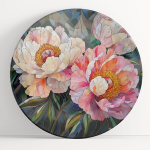 Plate with Peonies Mosaic Art: Floral Unbreakable Indoor/Outdoor Dinnerware