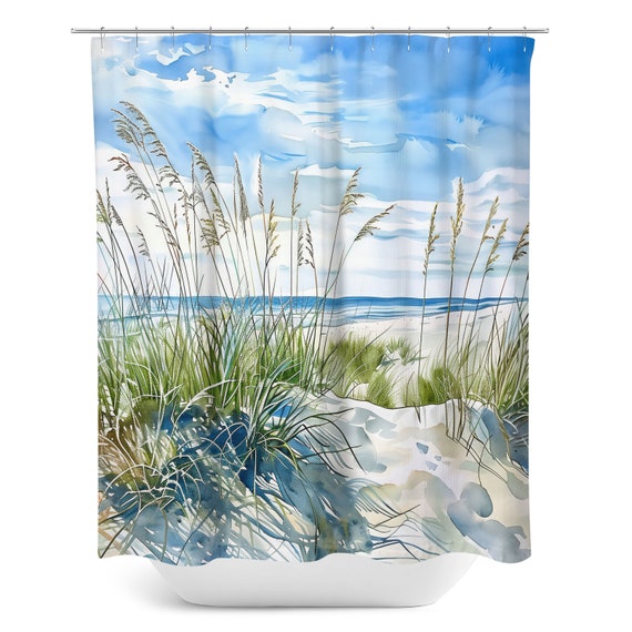 Dune Grasses Watercolor Art Shower Curtain: Coastal Bathroom Decor