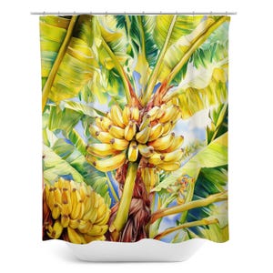 Banana Tree Watercolor Art Shower Curtain, Island Bathroom Decor, Tropical Bathroom Art, Water Resistant Shower Curtain, Gift for Her
