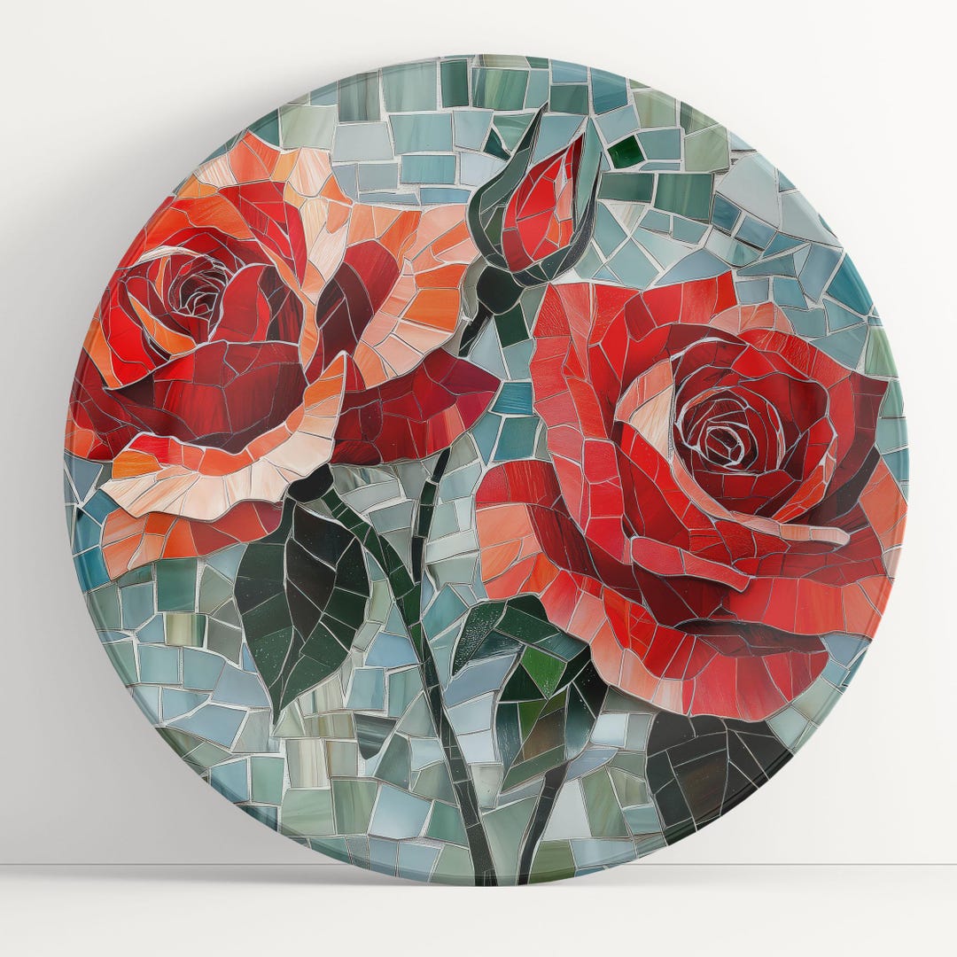 Plate With Red Roses Mosaic Art: Floral Unbreakable Indoor/outdoor ...